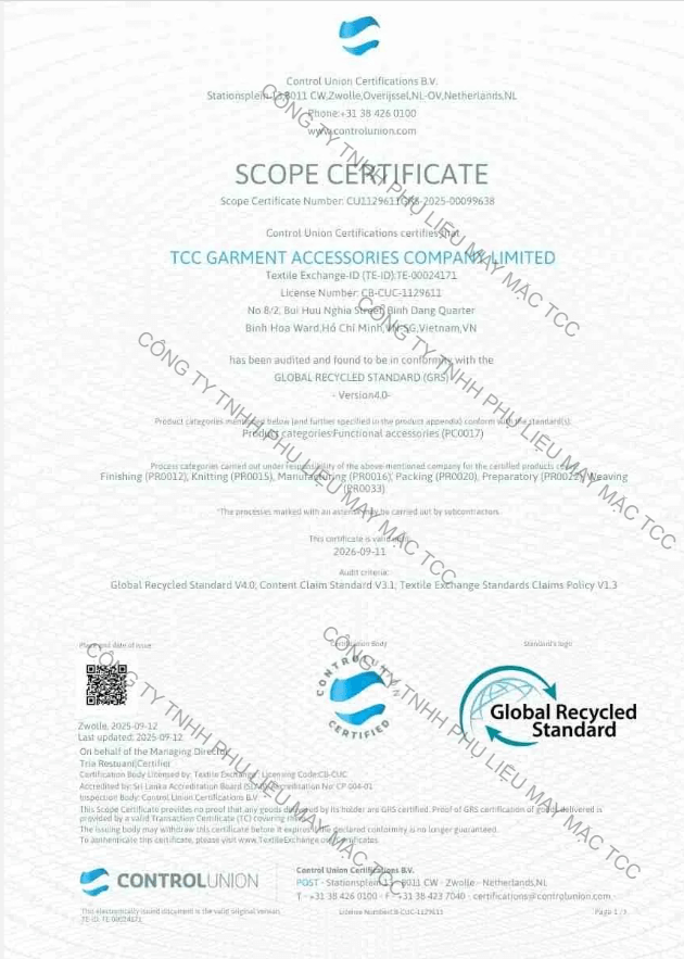 GRS Global Recycled Standard Certification